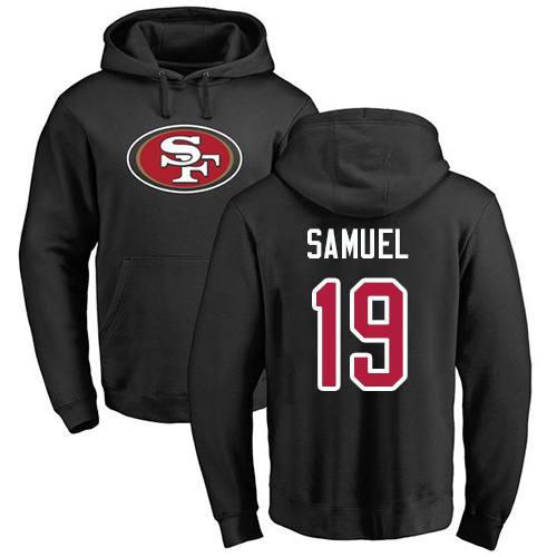 Men San Francisco 49ers Black Deebo Samuel Name and Number Logo #19 Pullover NFL Hoodie Sweatshirts->nfl t-shirts->Sports Accessory